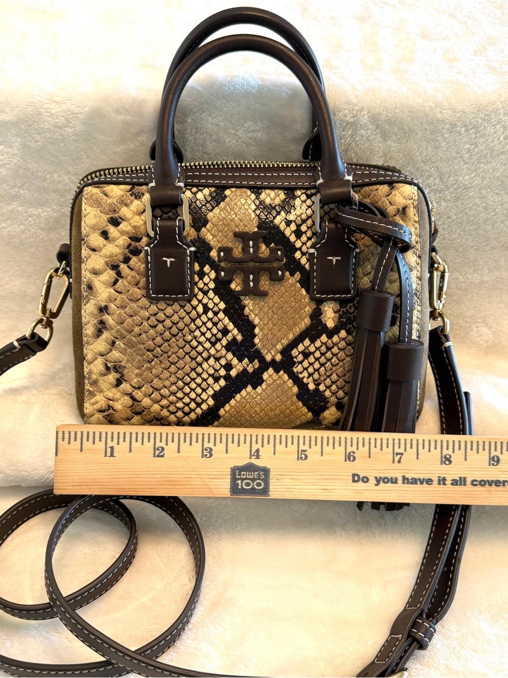 NWT. Tory Burch Snake Print Mini Crossbody Satchel with Two Straps - Picture 5 of 15